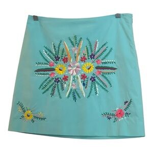 Michael Kors Vintage Y2K Embroidered Turquoise Blue Mini Skirt Size 4
